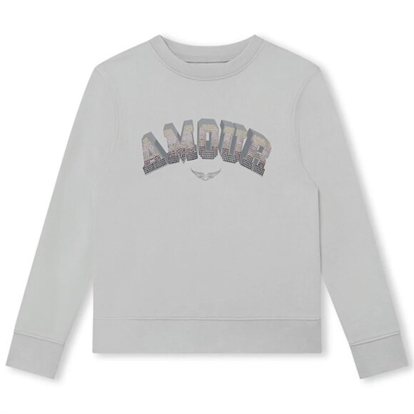 Zadig & Voltaire Light Blueish-Grey Amour Sweatshirt EmbellishedBling Rhinestone - Picture 2 of 8